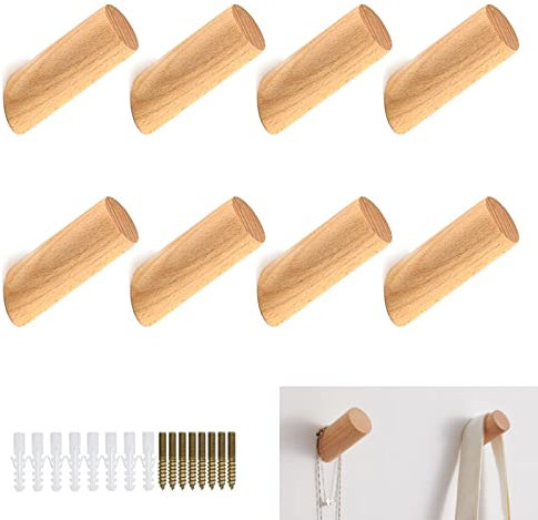 Nakutita 8 Ganchos de Pared de Madera, Ganchos de Barril de Madera, Ganchos para Abrigos de Pared de Entrada, Ganchos para Colgar Bolsas Ropa Sombreros Bufandas en el Dormitorio Sala de Estar Pasillo