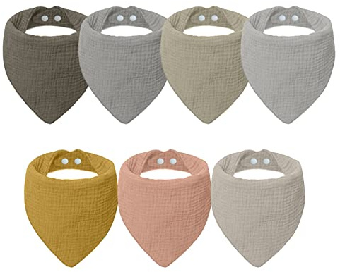 lakigoes Lätzchen Baby Absorbierende Dreieckstuch 7 Stück,Musselin Halstuch Baby,Weiche Sabberlätzchen mit Verstellbares Druckknopf,Weiche Musselin Halstuch Sabberlätzchen für Junge und Mädchen(Rosa)