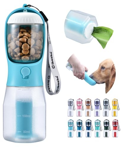 Cibaabo Dog Water Bottle with Food Container & Poop Bag Holder & Filter