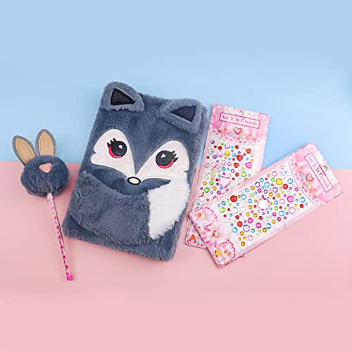 Cute Notepad Cartoon Notebook, Plush Diary for Kids Kawaii Journals for Study Notes Fun Writing Drawing Scratch Pads, Back to School Supplies for Gifts Kids and Teachers 160 Pages(Grey)