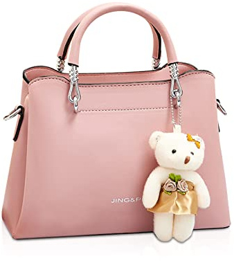 NICOLE & DORIS Small Handbags Women Crossbody Fashion Top Handle Bags Ladies Shoulder Bags PU Leather Satchel Bag Girls Messenger Bags Purses Handbag with Bear Pendant
