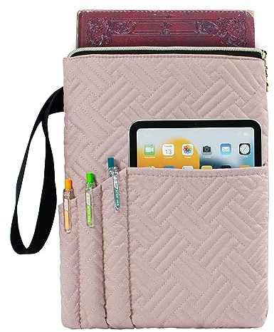 APLUFINE Book Sleeve with Zipper, 11X9 Padded Book Protector, Washable Quilted Book Covers for Paperbacks, Book Pouch with Pockets for Book Lover Gifts
