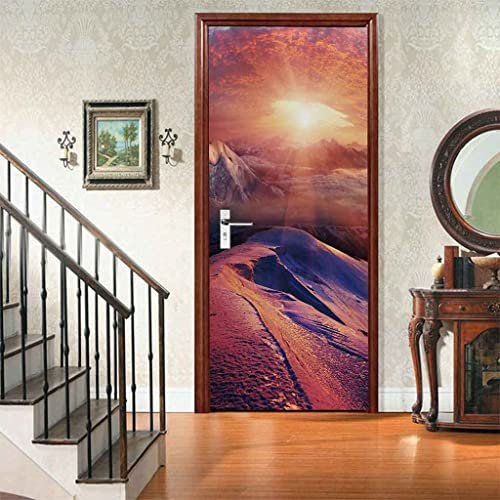 Türfolie Türtapete Türposter Selbstklebend 3D Fototapete Klebefolie Tür Mit Motiv Türaufkleber Kinderzimmer Sonnenuntergang Berge Schneegebirgslandschaft 80 X 200 Cm