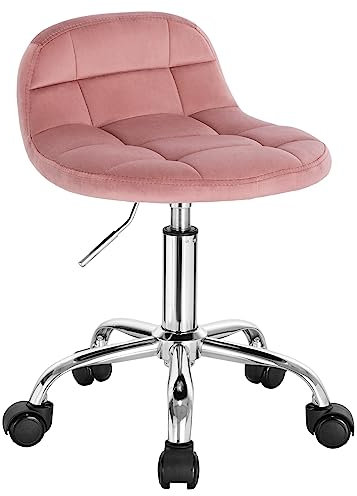 WOLTU Schminktisch Stuhl Rosa, Drehstuhl mit Rollen, Rollhocker höhenverstellbar, Arbeitshocker, Hocker für Schminktisch, Schlafzimmer & Büro, Samt
