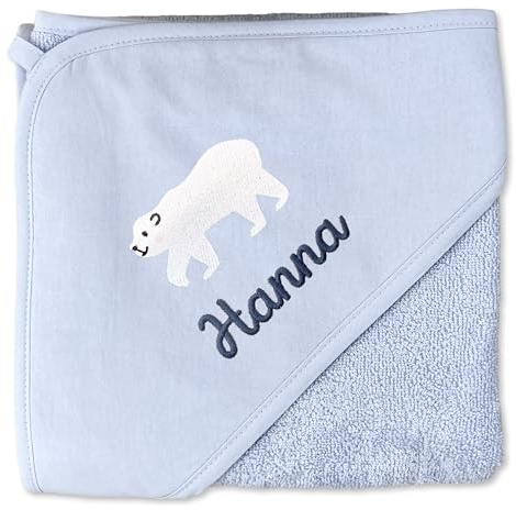 upstitch studio Hellblaues Mädchen-Kapuzenhandtuch für Kinder (100x100cm) mit Namen personalisiert Bestickt aus 100% Baumwolle - Babyhandtuch und Kinderhandtuch
