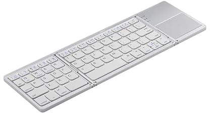 FATASH Foldable Bluetooth Mini Keyboard with Touchpad Portable Pocket Size Wireless Rechargeable BT Travel Set Compatible for Android & IOS Phone, Tablet, Laptop, PC, TV (Silver)
