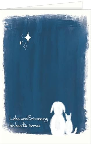 Hanra Tiertrauer Trauerkarte Liebe und Erinnerung bleiben für immer - Hund und Katze unter dem Sternenhimmel, Tier, Format 11,5x17 cm