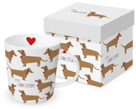 PPD Taza de porcelana con diseño de animales y perro salchicha en caja de regalo a juego. Taza con diseño de animales y como regalo 0,4 x 9,7 cm