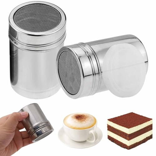 Auswalar 2 PCS Stainless Steel Fine Mesh Flour Duster, Icing Sugar Salt Cocoa Flour Coffee Shaker Sifter for Kitchen Baking Cooking