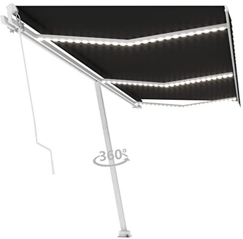 vidaXL Gelenkarmmarkise Einziehbar mit LED Markise Sonnenmarkise Balkonmarkise Sonnenschutz Standmarkise Terrasse Garten 600x300cm Anthrazit