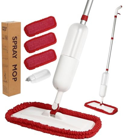Microfibre Floor Spray Mop Dry Wet Mop Kitchen Floor Cleaning Mop 360° Swivel Head Suitable for Cleaning Tile Laminate Hardwood Ceramic with 2 Replacement Pads, 650ML Refillable Bottle