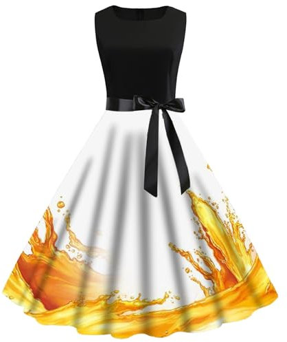Damen Sommerkleid, lässig, Rundhalsausschnitt, kurzärmelig, Abnehmbarer Gürtel, Oktoberfest-Print, lässiges Kleid Sexy Damen Kleid Glitzer Mini Kleider Damen Blumen