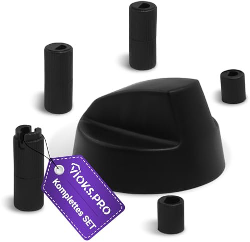 Viоks.pro Schalter Herd Knebel 43mmØ mit 5 Adaptern Schwarz Universal - Drehknopf Herd Herd Griff Regler Herd für Ofen Backofen - Replacement Buttons/E Herd Knöpfe & Schalter für Backöfen & Herde