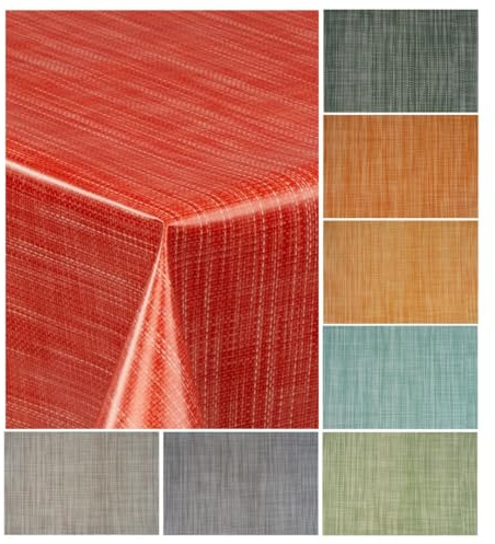 laro Wachstuch-Tischdecke Wachstischdecke Gartentischdecke Leinenoptik, Muster:Leinenoptik Rot Orange, Größe:85x85