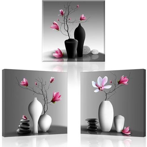 Piy Painting 3X Leinwanddruck Blume, Wandbild Leinwanddrucke Blumen Orchidee Bilder Dekoration, Leinwand Wandkunst, Blumen Bilder Auf Leinwand, Kunstdrucke Für Wohnzimmer Küche Yoga Zimmer, 58X58 Cm