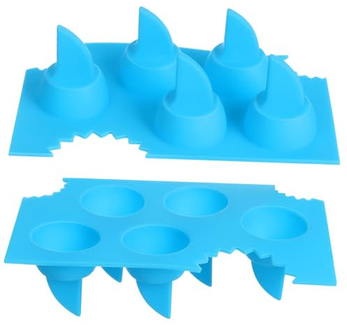 Mikinona Shark Ice Cube Mold Silicone Tray 2pcs Sky Blue Non-Stick Flexible Shark Fin Ice Cube Tray for Cocktails Whiskey Drinks and Party Use