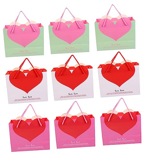 KOMBIUDA 9 Stück Herzformige Geschenktüten Aus Papier Tragbare Verpackungstaschen Für Boutiquen Geschenkverpackung