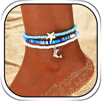 Handcess Boho-Perlen-Fußkettchen, weißer Seestern, Fußkettchen, Delfin-Fußkettchen, Perlen-Fußschmuck für Damen, Einheitsgröße, Perlen, Delfin, Seestern, Kein Edelstein