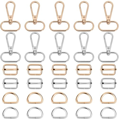 30 Stück Taschenzubehör zum Nähen, Taschenverschluss für Häkeltaschen, Metall Schnallen Schieber, Karabinerhaken mit Drehgelenk Naehen für Handtaschen, Geldbeutel, Rucksack Reparatur