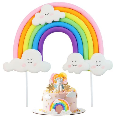 Decoración para Tartas Arco Iris, Topper de Cerámica Flexible para Cumpleaños Infantiles, Decoración Personalizada para Tartas Ideal para Tartas Cupcakes y Postres Fiestas y Bodas Adultos y Niños