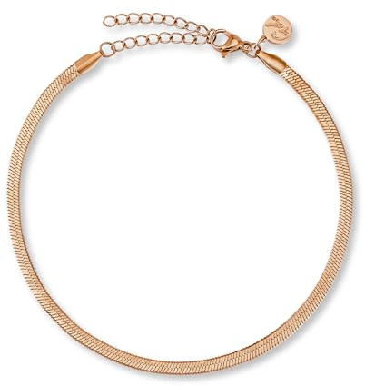 GD GOOD.designs Fußkettchen für Damen - Flache Schlangenkette (3mm) in 18K Gold, Roségold oder Silber I Wasserfest & Verstellbar (22-27cm) - Fußkette aus 316L Edelstahl
