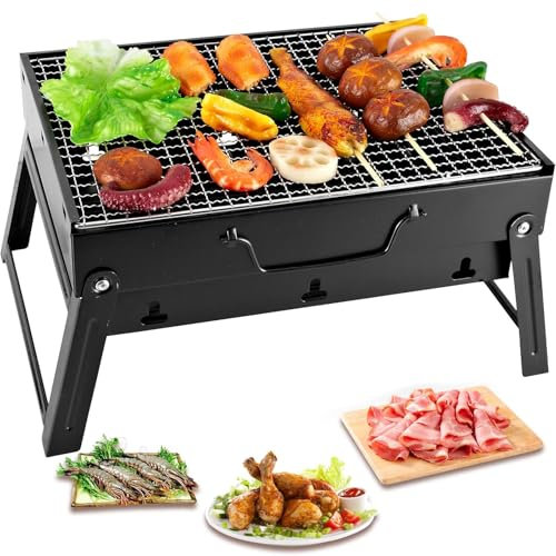 Barbecue a carbonella da esterno, Griglia Pieghevole, in acciaio inox, regolabile e smontabile, portatile, con gambe di supporto, per Picnic in Balcone e Giardino,Picnic all'aperto,Campeggio Mini