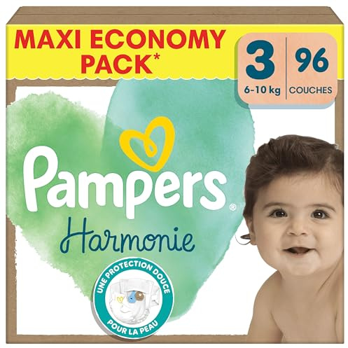 Pampers Harmonie Couches Taille 3, 96 Couches, 6kg-10kg, Protection Douce De La Peau Avec 100% D’Absorption Pampers