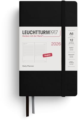 LEUCHTTURM1917 372778 dagkalender ficka (A6) 2026, svart, engelsk