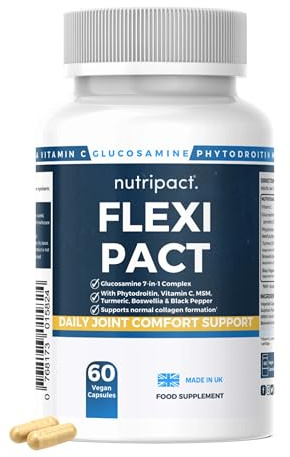 Glucosamine Capsules, Vegan Chondroitin, MSM Complex | Advanced 7-in-1 Joint Support with Boswellia, Turmeric & Vitamin C | 60 Capsules | Flexi Pact by Nutripact