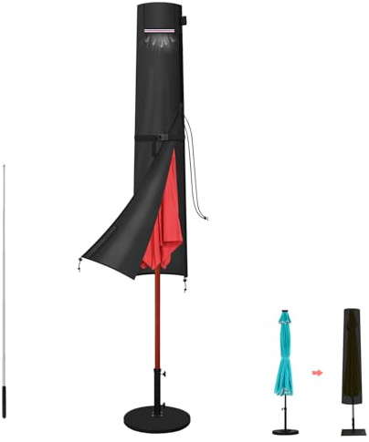LAMUNI Funda Parasol Jardin, Fundas para Sombrilla de Jardin de Ø300cm | Cubierta Sombrilla con Varilla, Funda Sombrillas de Playa Exterior Fundas Protectora Parasol Impermeable, 177x31/37cm