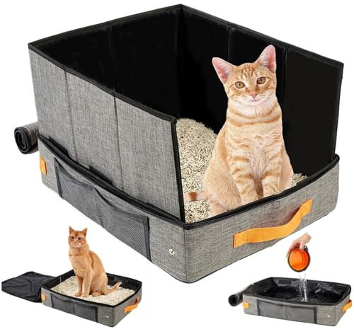 Klappbare Katzenklo Mit Deckel Für Kitten 50x40x13 cm Tragbare Katzenbox Oxford -Stoff Portable Mit Deckel Katzentoilette Faltbar 1269 G Für Stubenreinheit Indoor Flugzeug Auto Camping Hotel