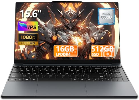 Esslorex Ordenador Portátil 15,6 Pulgadas, Core i7-6500U CPU 16 GB RAM SSD 512 GB, PC Portátil FHD IPS 1920 x 1080, Win11 Pro Laptop Teclado retroiluminado, USB 3.0, Mini HDM