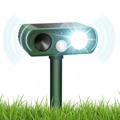 Repulsif Chat Exterieur Solaire, IPX5 Repulsif Chat Ultrason, Effaroucheur Chat Anti Chat Exterieur, Répulsif Chat Extérieur Repousse Les Renards, ratons laveurs, Lapins pour jardin cour pelouse patio