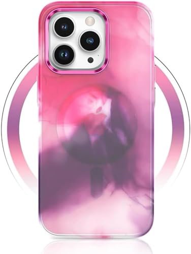 Yojiong Coque Magnétique pour iPhone 13 Pro Max Compatible avec MagSafe, Motif Marbre Étui Fond Mat Translucide, PC Dur Housse Arrière Anti-Rayures + TPU Bumper Antichoc, Fuchsia