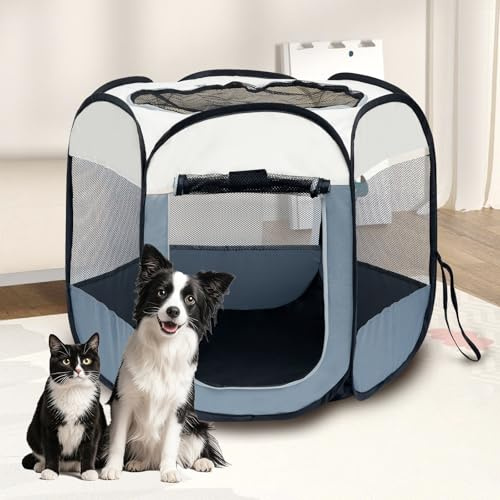 GWCYMYD Puppy Playpen, Oxford Cloth Pop Up Pet Tent with Mesh Top and Window, Dog Cat Crate Tent for Indoor Outdoor Rabbit, Hamster, Guinea Pig Cage