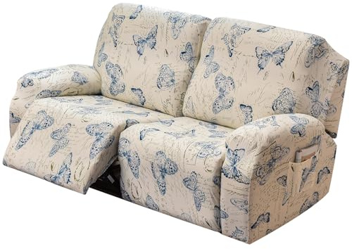 AIMENJOY Copridivano Relax 2 Posti Reclinabile, Fodere Copripoltrona Relax Universale con Tasche, 6-Pezzi Copridivano Fantasia Lavabile, Coperture per Divano da Massaggio (A-02,2 Seater)