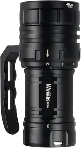 Wurkkos DL06 Luz de buceo, 15000 lúmenes, luz de buceo tipo C, recargable tipo C, 6 LED XHP50, ángulo de haz estrecho de 100 grados, linterna impermeable IPX8 para exploración de cuevas de buceo