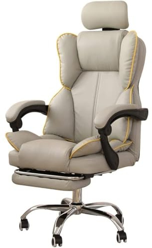 HTERWQEA Silla Oficina ergonómica con Respaldo Alto, Cuero sintético, con reposabrazos Acolchados, reposapiés Ajustable, Asiento Giratorio Lujo for Negocios, Juegos, Deportes electrónicos(Grey)