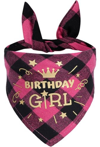 Bmeigo Dog Bandana for Birthday, Birthday Girl Golden Printed Pet Bandanas