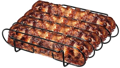 Rib Rack - Grand support de grille vertical à 4 fentes | Support pour grillades à viande en acier inoxydable pour barbecue, Raçk Anti-adhésif pour maison, cuisine, pique-nique, All'ap