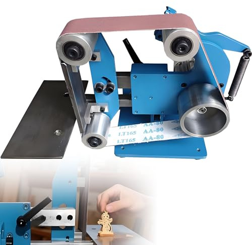 SHENGSHIYU Levigatrice da Banco con 5 Nastri Abrasivi,modalità Verticale/Orizzontale,velocità Regolabile 50-6500rpm,Levigatrice Elettrica per per Levigatura,Lucidatura Metallo/Legno 1100W