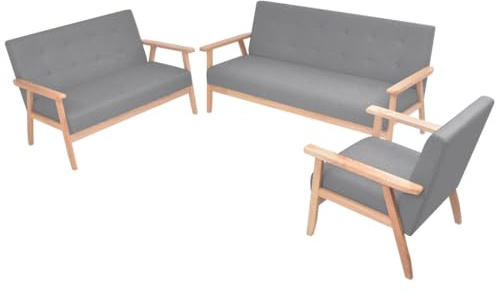 Mhdvray 3-TLG. Sofa Set 2-/3-Sitzer Hellgrau Massivholz 158x67x73,5 cm Skandinavisches Design für Wohn- & Jugendzimmer