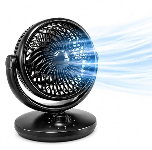 Air Circulator Fan, 26W Powerful Desk Fan with 3 Speeds, 70° Oscillation & 100° Tilt, Whole Room Airflow, Quiet Cooling Fan for Home & Office, Black