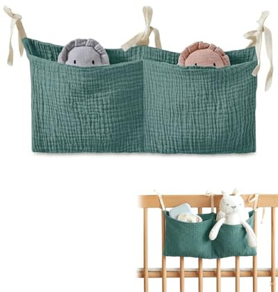JEXOWIQ Organizador de Cuna Colgante con 2 Bolsillos Grandes para Pañales y Juguetes de Bebé, Organizador de Cuna para Ropa y Accesorios, Bolsa de Almacenamiento para Habitación Infantil,Estilo 1
