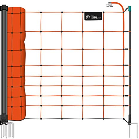 VOSS.farming Premium Schafnetz farmNET 50m 108cm Orange 2 Spitzen 14 Pfähle Schafzaun Elektronetz