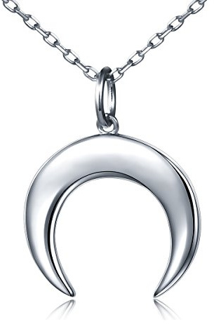 Flyow Kette Damen Halbmond Anhänger Halskette 925 Sterling Silber für Frauen Mädchen 18+2 Einstellbare Kette (White)