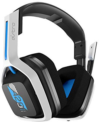 ASTRO Gaming A20 Auriculares inalámbricos Gen 2, ligeros y resistentes, Micrófono volteable para silenciar, Batería hasta 15h, Alcance inalámbrico de 15m, PlayStation 5, PS4, PC, Mac - Blanco/Azul