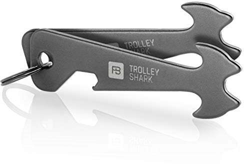 FABACH Trolley Shark Blacky kundvagnslösare nyckelring – avtagbart kundvagnchip, shoppingskepp för kundvagnar av rostfritt stål/metall – inga fastor i pantlåset, svart, 2 Trolley Sharks