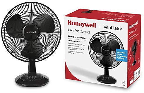 Honeywell Comfort Control Ventilador de Mesa Oscilante, 3 Ajustes de Velocidad, Oscilación de 90°, Pala de 30 cm, Inclinación de 30°, Base Resistente, HTF1220