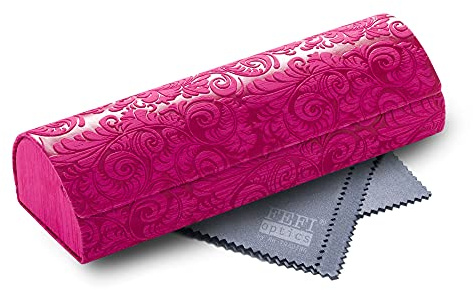 FEFI – Robust hårt fodral glasögonfodral i blommigt relief-utseende, ROSA, M